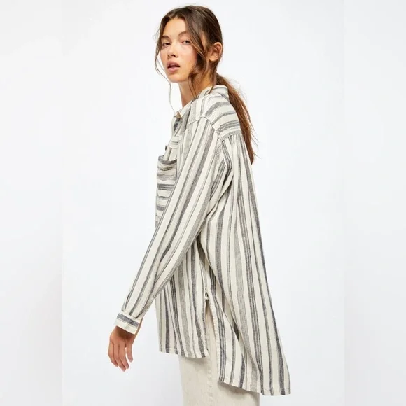 Free People boho Striped Popover Summer Breeze Shirt Long Sleeve medium - Picture 5 of 12